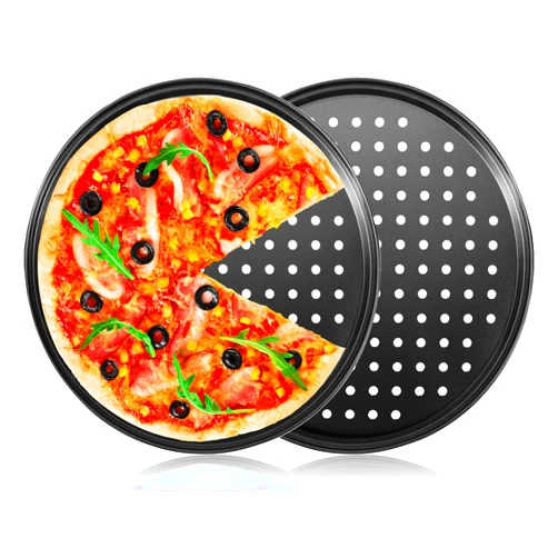Mobzio 2Pcs Pizza Pans for Oven, Round Pizza Pan with Holes, 12 inch Pizza Tray for Oven, Baking Steel Pizza Oven Accessories, Nonstick Pizza Plates Bakeware Sets For Home Restaurant Kitchen