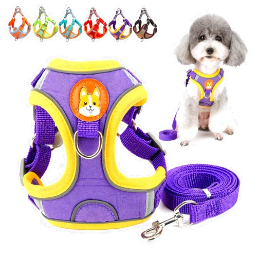 Zunea Small Dog Harness Leash Set No Pull Soft Suede Puppy Vest Harness Adjustable Reflective Step-in Cat Harnesses Lightweight Escape Proof for Walking for Pet Chihuahua Yorkshire Purple M
