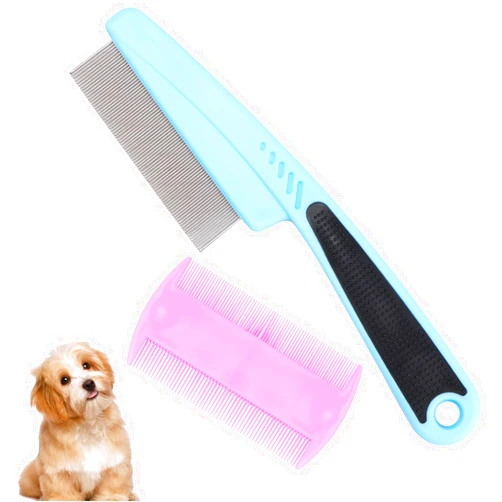 Aruicheng Flea Comb for Dogs and Cats, 2 Pcs Stainless Steel Fine Tooth Dog Hair Combs, Pet Grooming Comb for All Types of Pets Hair, with Ergonomic Rubber Handle, Health Benefits