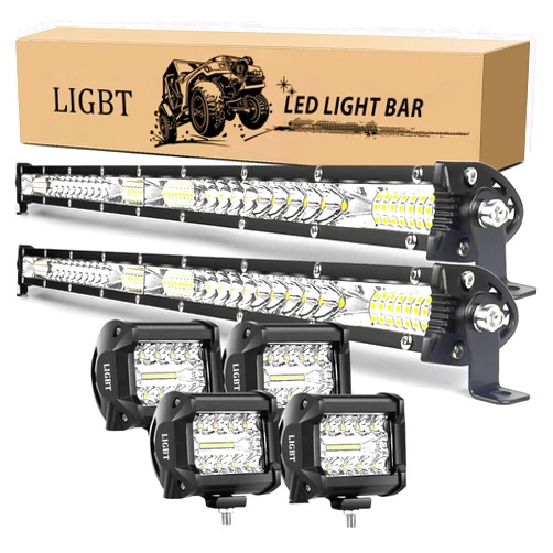 LIGBT 2Pcs 21 Inch 204W Slim LED Light Bar 4PCS LED Pods 4Inch 60W Spot Flood Combo Fog Driving Lights Work Light Roof Bumper Lamp Offroad Lights for 4x4 Trucks SUV ATV UTV