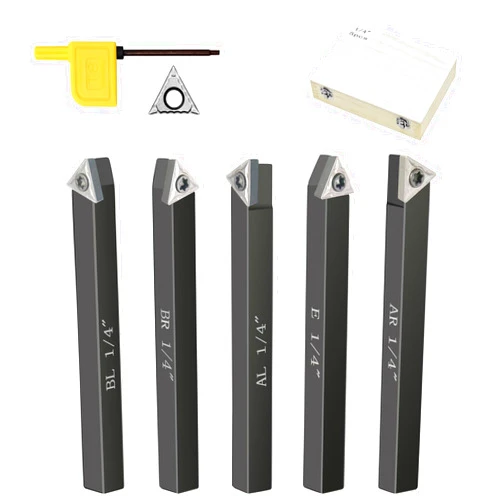 HAowosi Metal Lathe Cutting Tools,5 Sets of 1/4 Carbide Metal Cutting Tool Bits Kit，Indexable Lathe Turning Tool，Carbide Lathe Tools For Metal