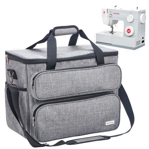 NICOGENA Sewing Machine Carrying Case, Universal Travel Tote Bag with Shoulder Strap for Singer, Brother, Janome and Accessories, Grey