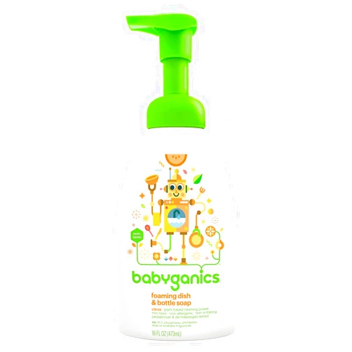 Babyganics Foaming Dish & Bottle Soap, Pump Bottle, Citrus, Plant-Derived Cleaning Power, Removes Dried Milk, 16 Fl Oz