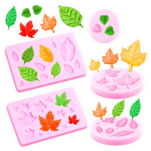 Grosun 5 Packs Leaf Mold Tree Leaf Silicone Mold Leaf Mold Cake Leaves Silicone Mold Maple Leaf Fondant Mold Leaf Shape Resin Mold for Cake Decorations(Leaf)
