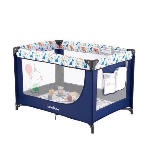 Pamo Babe Travel Foldable Portable Bassinet Baby Infant Comfortable Play Yard Crib Cot with Soft Mattress, Breathable Mesh Walls, and Carry Bag, Blue
