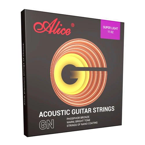 Alice Acoustic Guitar Strings Phosphor Bronze Light Gauge 11-52 for 6 String Guitars - Bright - Nano-Polishing Lamination, 1 Pack(Rose Gold)