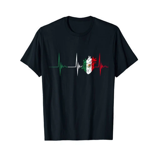 Viva Mexico Flag Mexican Roots Mexico Heart Mexico Flag Heartbeat EKG Pulse Mexican Pride T-Shirt