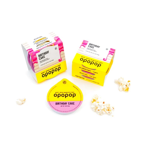 Opopop Microwave Popcorn - Pop Cups Birthday Cake 6-Pack, Non-GMO Gourmet Popcorn Kernels & Popcorn Flavoring, Gluten Free Snacks, Easy to Make and No Mess