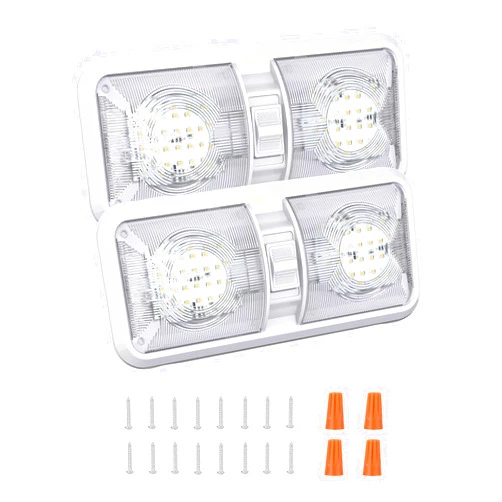 Gioyonil RV LED Lights Interior 12v, 2 Pack Leisure Led Ceiling Bathroom Light Fixtures 600LM Natural White Double Dome Lighting with ON/OFF Switch for Trailer Camper Motorhome Van Car Boat