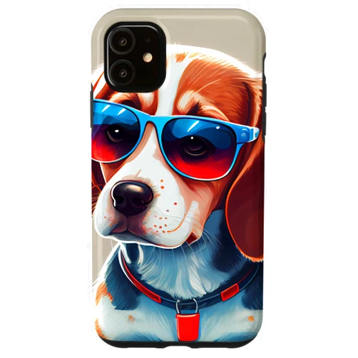 Funny and Cute Dog Lover Unique Digital Art iPhone 11 Cute Adorable Beagle Puppy with Sunglasses Comic Digital Art Case