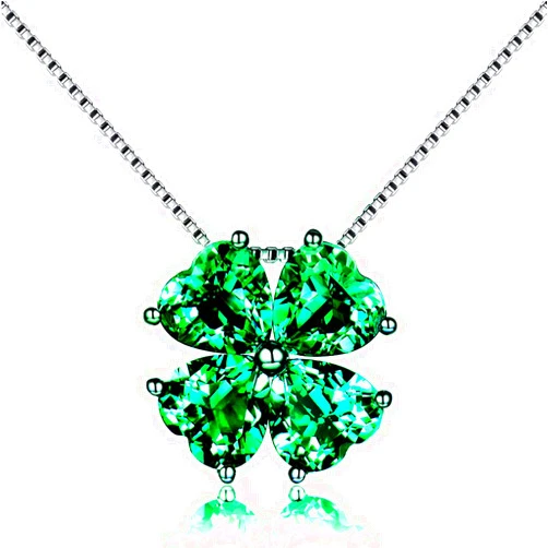 JIANGXIN Colorful Birthstone 925 Sterling Silver Handmade Pendant Necklace for Women Lucky Four Leaf Clover Plant Shamrock Jewelry Rhodium Plated
