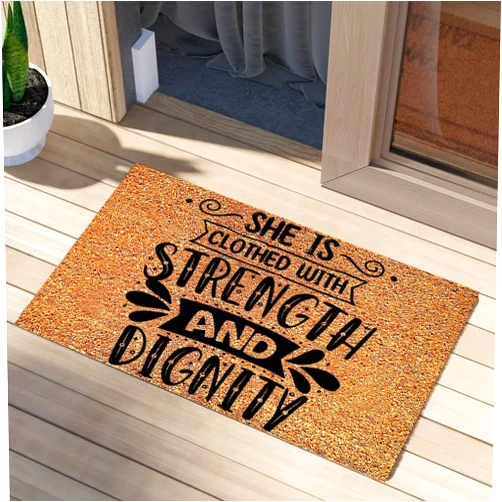 CustonCares She is Clothed with Strength and Dignity Door Mats Coconut Coir Indoor Outdoor Entrance Home Captures Dirt Natural Plain 24x36in
