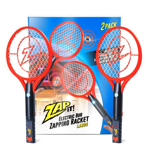 ZAP IT! Bug Zapper Rechargeable Bug Zapper Racket, 4,000 Volt, USB Charging Cable, 2 Pack Large Red