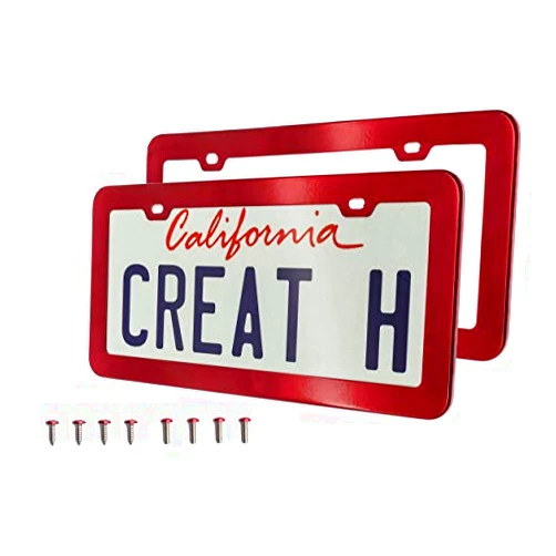 Creathome 2PCs Creathome Stainless Steel License Plate Frames with Shining Red Color