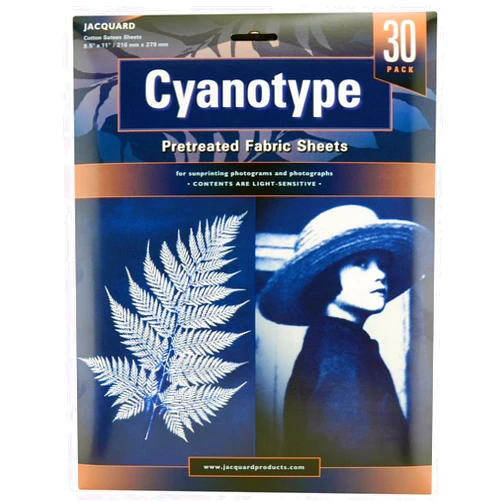 Jacquard Cyanotype Pretreated Fabric Sheets 30 Pack - Rich Blue Color - Quality Cotton Sateen Fabric Sheets - Makes Sun Printing Easy