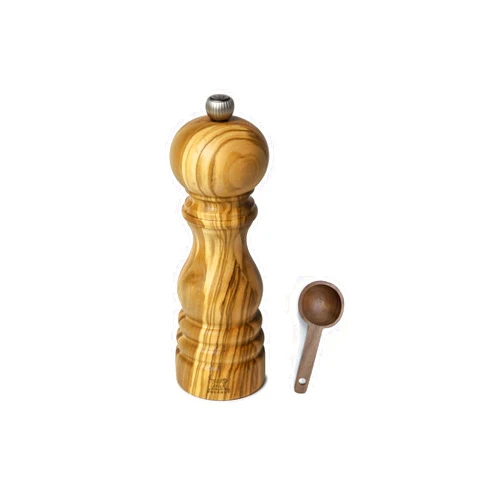 Peugeot Paris Olivier Pepper Mill Gift Set Olive Wood - With Wooden Scoop (7 -Inch, Pepper Mill w/Scoop)
