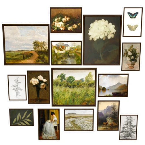 LANCHI95 15 Pcs Vintage Wall Art Decor, Vintage Posters for Room, Vintage Art Prints, Moody gallery wall art, Wall Print for Bedroom, Eclectic French Country Botanical Painting (Unframed)