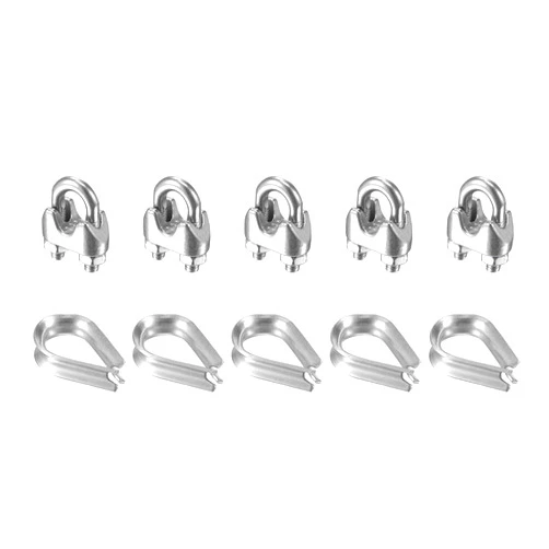 uxcell Wire Rope Cable Clip Kit for M3, Included Rope Clamp 5Pcs and Thimble Rigging 5Pcs, 304 Stainless Steel U Bolt Saddle Fastener