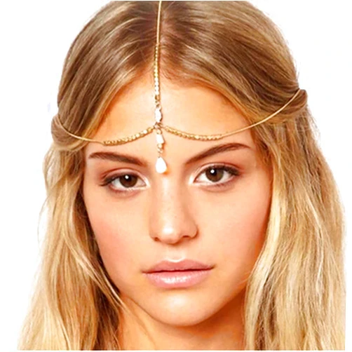 Yizaca Boho Pendant Head Chain Gold Crystal Drop Hair Chain Rhinestone Headpieces Beaded Headband Jewelry for Women and Girls