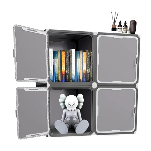 Natsukage Cube Storage Organzier with Doors 4-DIY Closet Organizers and Storage Cube Shelves Portable Closet Bookcase Modular Storage Shelves for Bedroom,Kids,Closet,Bathroom,Office(Grey)
