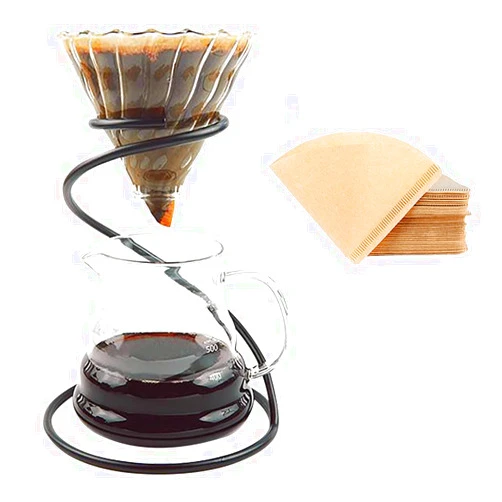 LEIJOCO Pour Over Coffee Maker Set – Includes Glass Coffee Dripper, Metal Dripper Stand, Heat Resistance 600ml Coffee Server and 40 Count Paper Coffee Filters, 4 in 1 Set for Home or Office (Black Set)