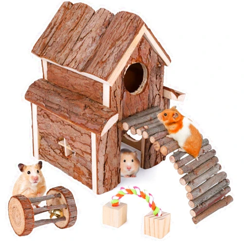 Elipark wiwens Small Animal Activity Toy Hamster Houses Hideouts Wooden Rat Playground Platform with Ladders Bridge for Chinchilla, Guinea Pigs, Gerbil, Parrots, Dwarf Mice,and Other Small Animals