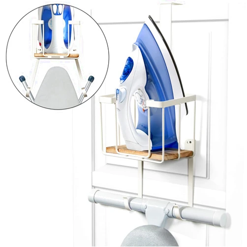 TJ.MOREE Over The Door/Wall Mount Ironing Board Hanger, Laundry Room Iron and Ironing Board Storage Holder, White