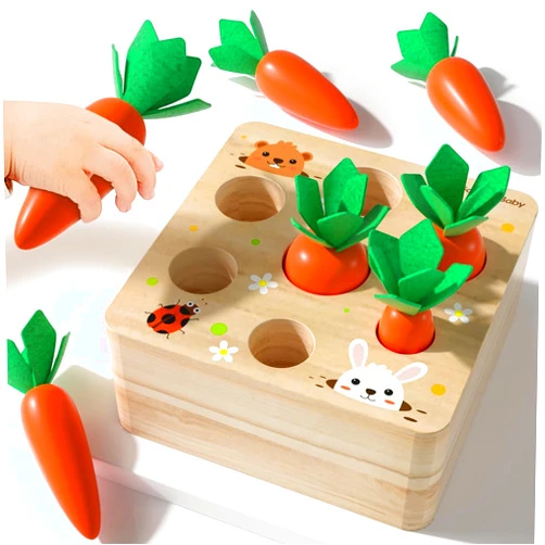 Goryeo Baby Montessori Toys for Babiespreschool Learning Months, Splicing Building Blocks, Educational Carrot Vegetable Harvest Toy for Toddlers, Size Shape Sorting Matching Puzzle
