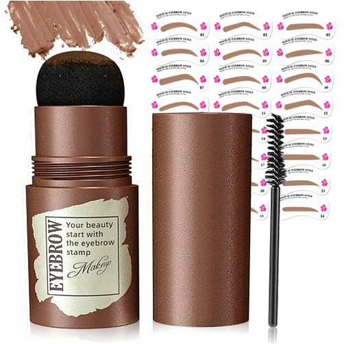 Ihrlpxkc Eyebrow Stamp Stencil Kit - Long-Lasting Eye Brow Stencil Kits with Eyebrow Blush, Waterproof Brow Shaping Kit with 24 Reusable Thin & Thick Eyebrow Stencils for Perfect & Natural Brow (Medium Brown)