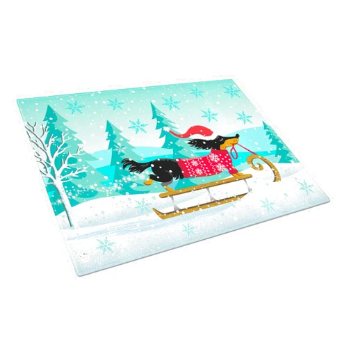 Caroline's Treasures VHA3030LCB Merry Christmas Dachshund Glass Cutting Board Large Decorative Tempered Glass Kitchen Cutting and Serving Board Large Size Chopping Board
