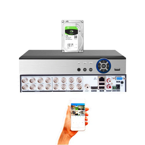 Evertech H.265 16 channel Hybrid CCTV Digital Video Recorder with 4TB Hard Drive Compatible with AHD/TVI/CVI/Analog Security Cameras