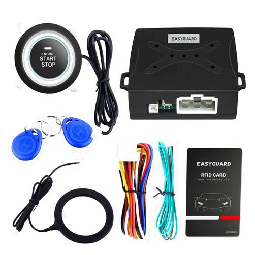 EASYGUARD EC004 Smart RFID Push Engine Start Button kit & Keyless Go System Upgrade Key Start to Push Start Cars Fits for Most DC12V Cars