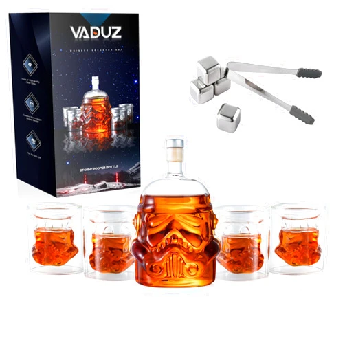 Vaduz Whiskey Decanter Set Transparent Creative with 4 Glasses,Whiskey Flask Carafe Decanter with 4 Whiskey Stones and Tong,Whiskey Carafe,Glasses for Brandy,Scotch,Vodka,Gifts for Dad,Husband,Boyfriend
