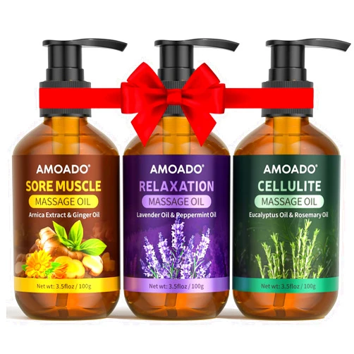 AMOADO Massage Oil for Massage Therapy, Sore Muscle Massage Oils – 10.5oz, Arnica Oil,Anti Cellulite Eucalyptus,Lavender Essential Oils, Pain Relief & Spa-Quality Relaxation, Body Massage Oil Gifts Set