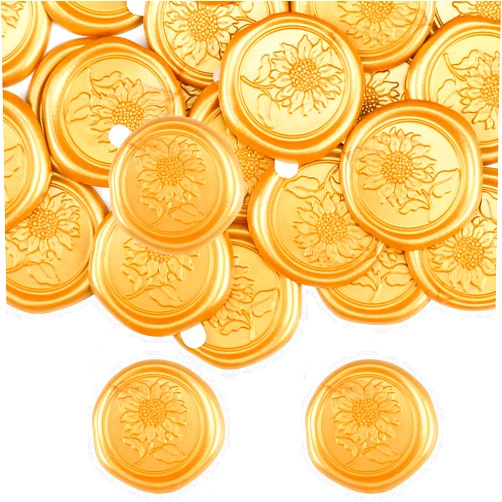 Zaamwoyy 30 Pack Antique Gold Wax Seal Stickers for Wedding Invitation Party Self Adhesive Envelope Seal Stickers for Wedding Seating Chart Christmas Birthday Gift (Sunflower)