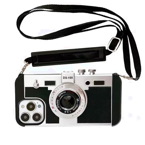 QoKcoahn Emily in Paris Phone Case for iPhone 13 Pro Max,Kawaii 3D Cartoon Vintage Camera Case with Long Lanyard Silicone PC Crossbody Phone Case Shockproof Protector Women Men for iPhone 13 Pro Max