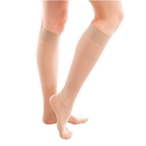 GABRIALLA Sheer Compression Socks for Women, 20-30 mmHg, Knee High, Graduated Medical Compression, Closed Toe, Beige (M)