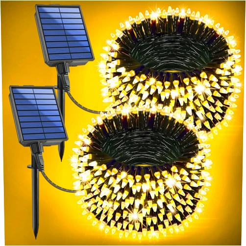WUXYIYANG 2-Pack 200FT Solar String Lights for Outside, 600 LED Extra-Bright Solar Light Outdoor with 19 Modes & Timer, Waterproof Fairy Solar Lights for Garden Patio Tree Christmas Decorations (Warm White)