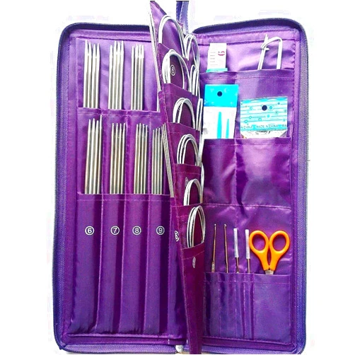 SYWAN 104Pcs Knitting Kit Stainless Steel Straight Circular Knitting Needles Crochet Hook with Pu Case