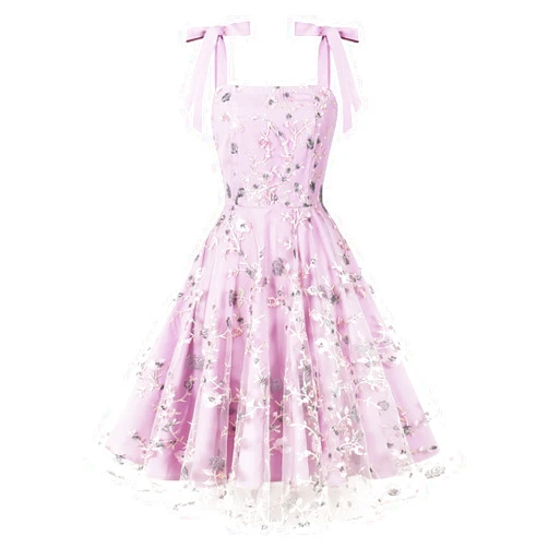 IBTOM CASTLE Women Floral Dress Summer Boho Corset Square Neck Strapped Swing A Line Beach Wedding Party Vintage Ball Gown