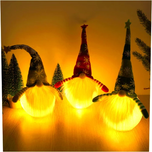 Fashionwu Christmas Plush Gnomes, 9 Inch Lighted Handmade Mini gnome Scandinavian, Light Up Battery Operated Xmas Gifts Table Ornaments Dinner Party Supplies, Set of 3