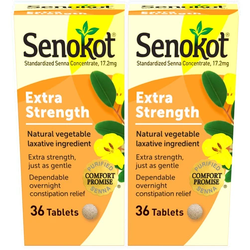 Senokot Extra Strength Natural Vegetable Laxative for Gentle Overnight Relief Occasional Constipation, 36 Count (Pack of 2)