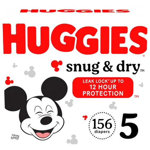Huggies Size 5 Diapers, Snug & Dry Baby Diapers, Size 5 (27+ lbs), 156 Count (2 Packs of 78), Packaging May Vary