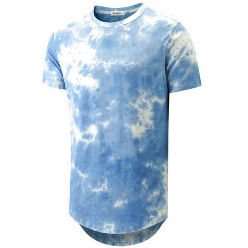 KLIEGOU Mens Hip Hop Tie-Dyed Hipster Curve Hem T Shirt