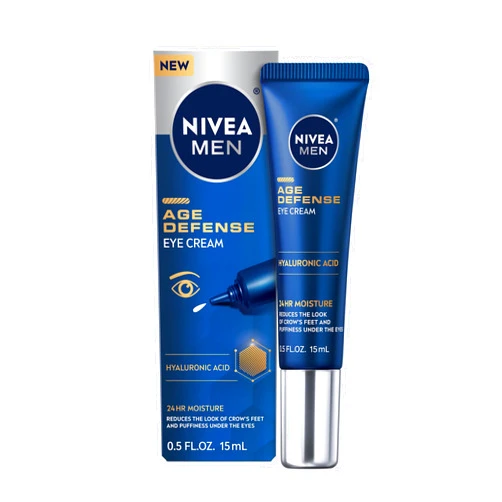 NIVEA MEN Age Defense Eye Cream with Hyaluronic Acid, 24-Hour Hydrating Under Eye Cream for Men Helps Reduce Look of Crow's Feet, Fine Lines and Dark Circles, 0.5 Fl Oz Tube