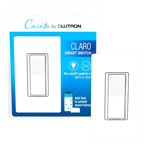 Lutron Caseta Smart Lighting Claro Smart Switch w/ Wall Plate for Light Bulbs and Fans, Works w/ Alexa, Apple Homekit, Google Home (Hub Required), 5A, Neutral Required, DVRFW-5NS-WH-A, White