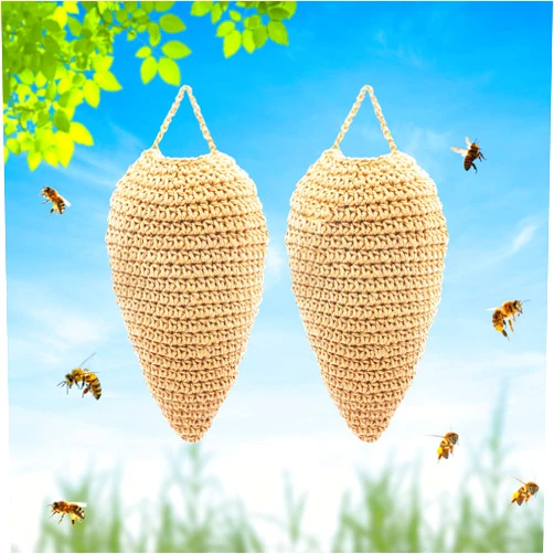 Vecacosic 2 Pack Large Crochet Wasp Nest Decoys, Hanging Wasp Deterrent for Wasps Hornets, Wasp Nest Decoy Wasp Deterrent for Outdoor Hanging Crochet Wasp Nest Decoration (Khaki Yellow)