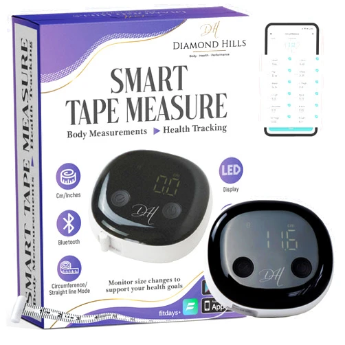 Diamond Hills Rechargeable Smart Tape Measure, Body Measuring Tape for Weight Loss, Bluetooth Body Measurement Tape with App, Body Fat Measurement Device for Muscle Gain, Fitness, 60in/150cm