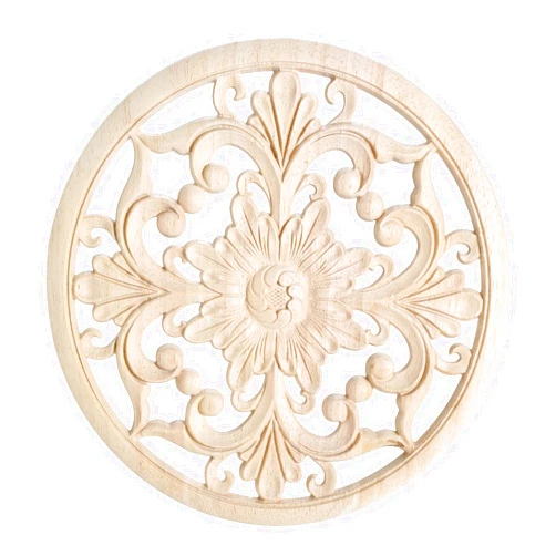 MUXSAM Decorative Wood Appliques, 1Pc Round Wooden Onlays, Unpainted Carved Decals Center Decor for Home Cabinet Closet Beds Doors Walls Dresser Furniture DIY Accent Piece, 15x15cm/5.9