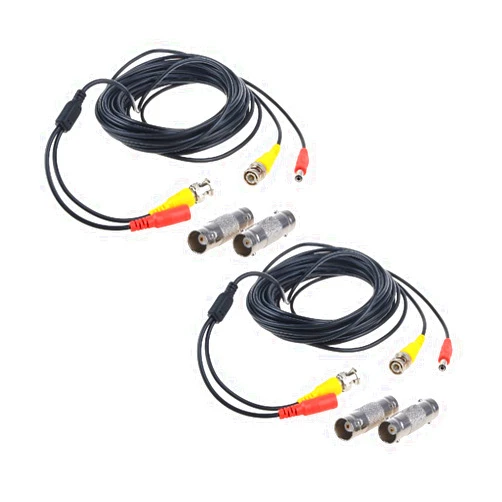 Flashmen 2-Pack 25ft HD Video Power Security Camera Cables Pre-made All-in-One Extension Wire Cord with BNC Connectors for CCTV Security Camera Black